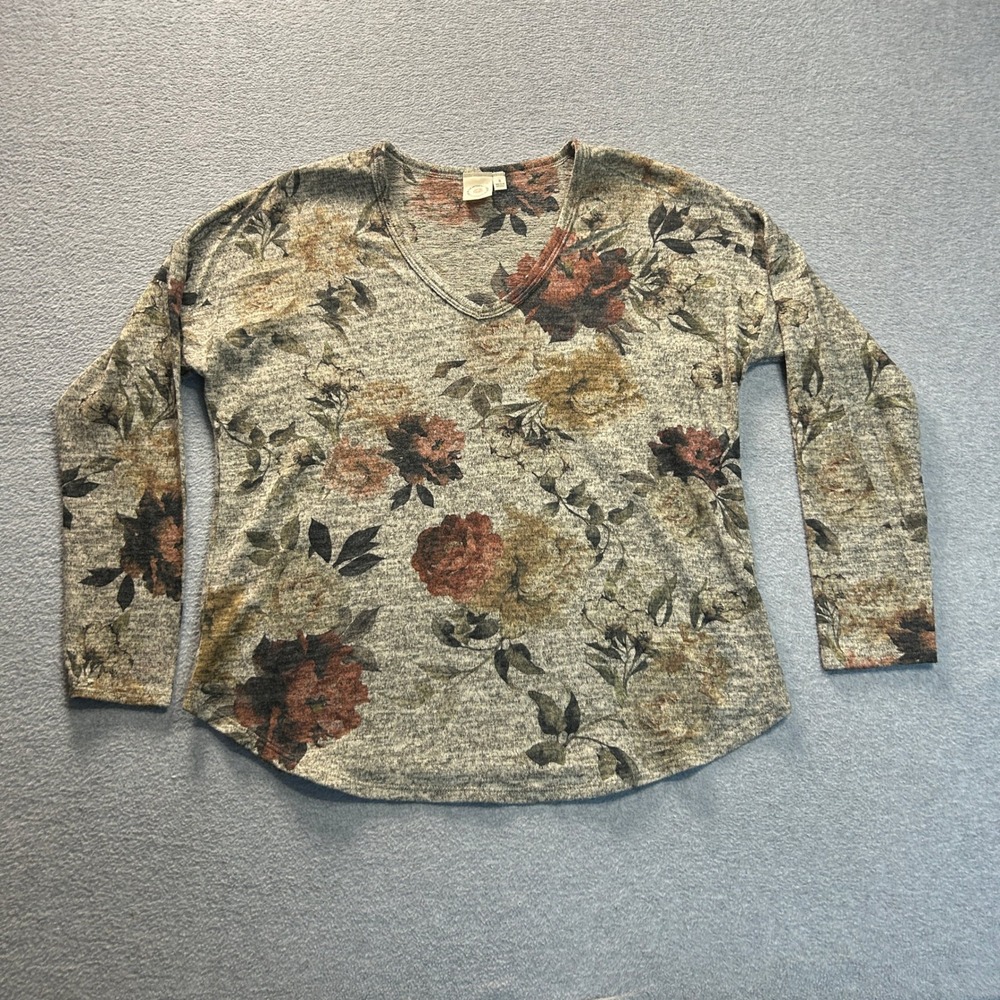 Live in the Moment Sweater Top Womens Small Floral Lightweight Boho Knit V Neck